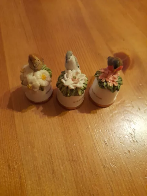 We Have 3 China Thimbles Which Depicts Pictures Of Birds & Flowers From America