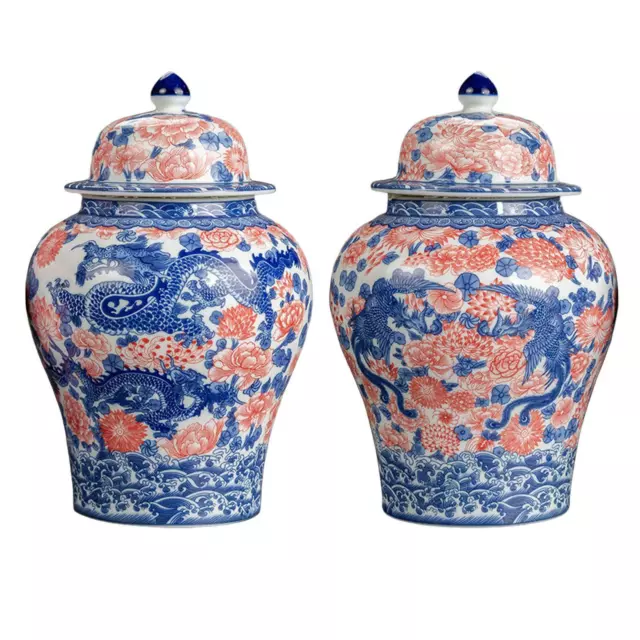 Ginger Jar Chinese 1300ml Glazed Hand Painted Ceramic