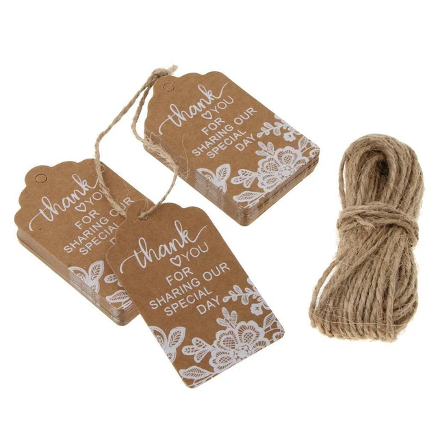 50pcs Pack Kraft Paper Thank You Note Gift Wrap Tags with Rope Christmas Party