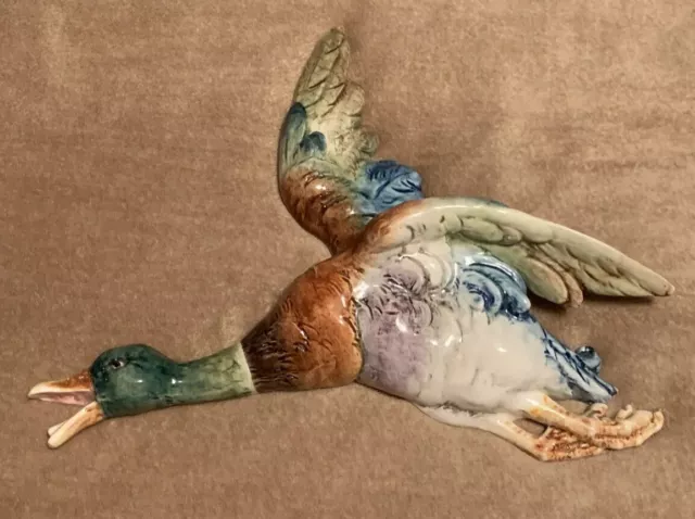 Massive Flying Mallard Duck Wall Pocket/Vase, 16 1/2” X 15”X4” Royal Dux/Besick?