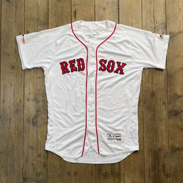 Majestic Jersey Red Sox Baseball Button Up Sports Top, White Red, Mens XL