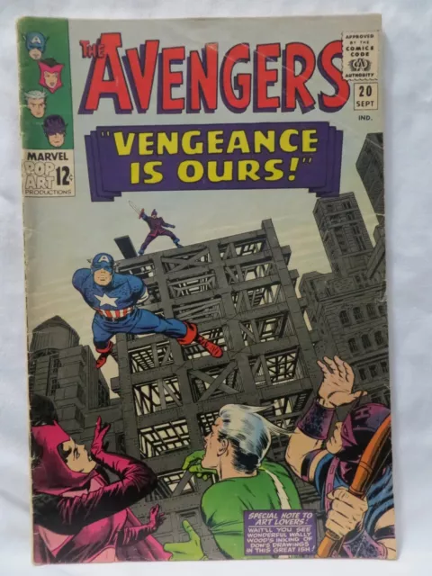 1965 Avengers Comic Book..vol.1..No.20..Marvel..swordsman..mandarin..silver-Age!