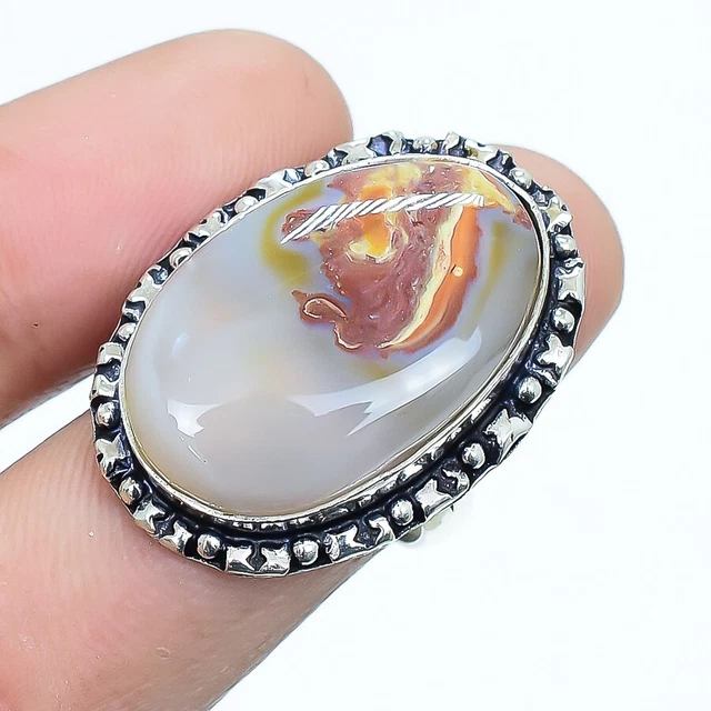 Banded Agate Gemstone Handmade Ethnic Silver Jewelry Ring Size 6 RRJR4858