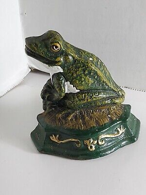 Vintage Hand Painted Cast Iron Frog Toad  Door Stopper / Bookend