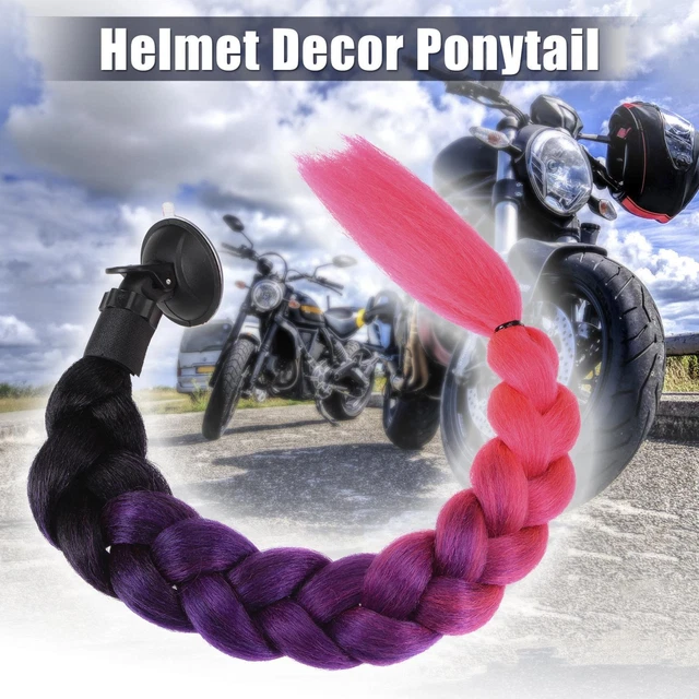 Motorcycle Helmet Decor Pigtail Gradient Braid Black Dark Purple Dark Pink