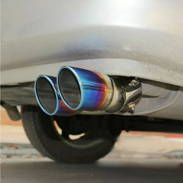 63mm Inlet Dual Twin Tip Racing Car Exhaust Pipe Y Shaped Muffler Tailpipe BLUE