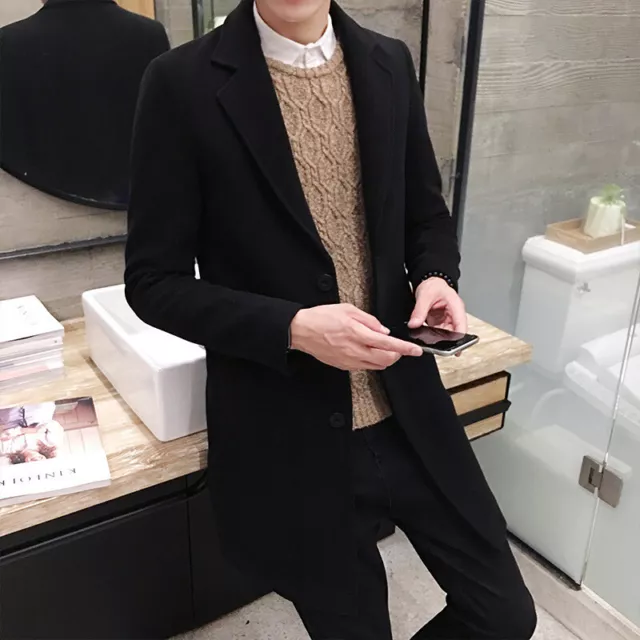 Mens Double Breasted Overcoat Long Jacket Outwear Winter Warm Woolen Trench Coat 7
