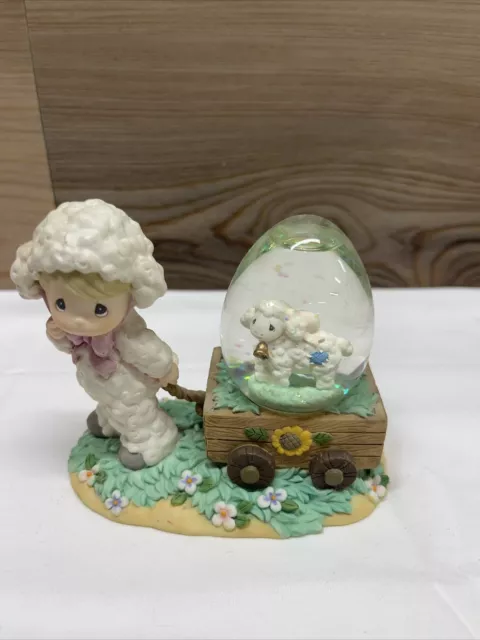 Precious Moments Enesco Waterball 66735 Easter Lamb Pulling Wagon With Snowglobe