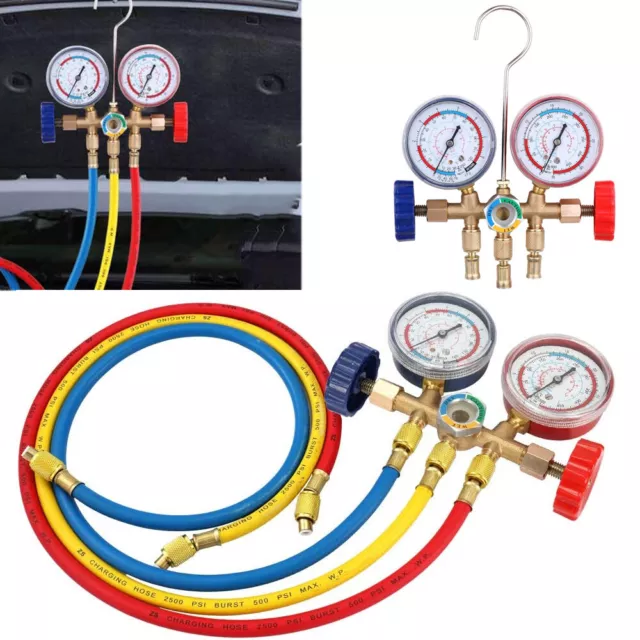 3 Way AC Manifold Gauge Set Diagnostic Tool for R12 R22 R404A R134A Refrigerant