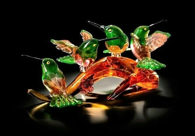 Cristal de Murano Original Venezia adorno Escultura Animal Colibrí Pájaros