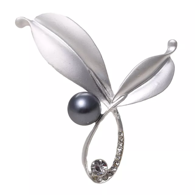 Exquisite Brooch Anti-rust Collar Shiny Rhinestone Leaf with Faux Pearl Decor