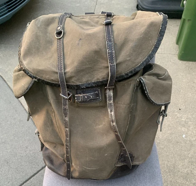 Vintage Canvas & Leather Backpack Germany Sporthaus Schuster ASMU Munich GUC