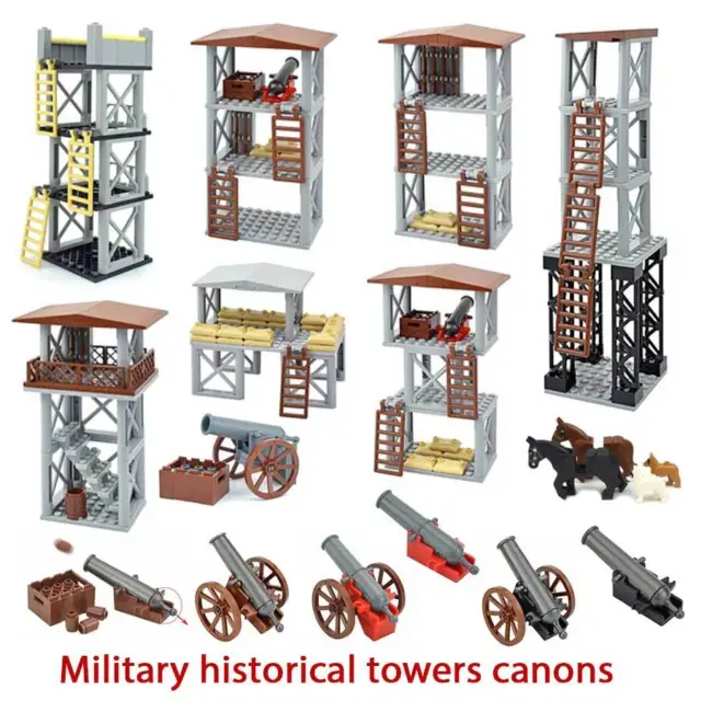 Military Base Cannon Rocket Tower Barbed Wire Fence Building Blocks for LEGO