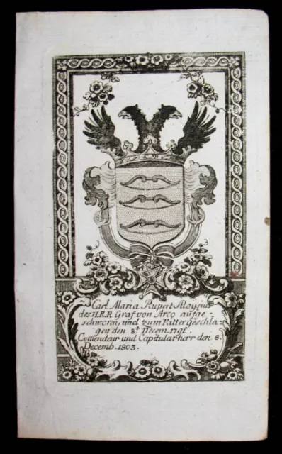 1809 Wappen Karl Maria Graf von Arco bayerischer Georgsorden Kupfer