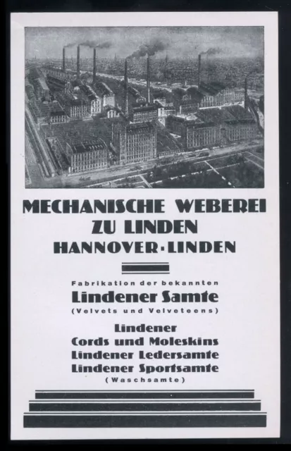 Alte Werbung Reklame 1925 Mechanische Weberei zu Linden Hannover