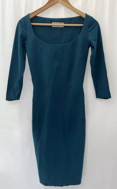 CHIARA BONI LA PETITE ROBE Fitted Dress Size S Teal Neoprene Stretch Women’s