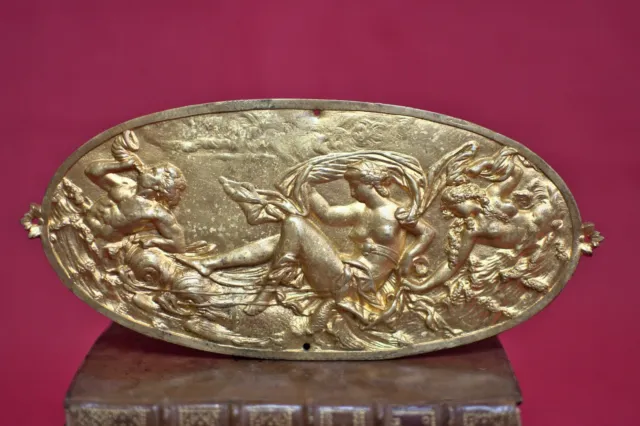 PLAQUETTE en BRONZE doré Amphitrite & Triton XIXe 19e siècle 19th century gilded