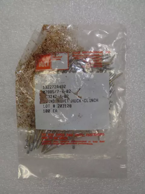 Huck Rivets Hc3242-4-02 / 132272A402 / M7885/7-4-02 Set Of 100 Each New Huck Rivets Hc3242-4-02 / 132272A402 / M7885/7-4-02 Set Of 100 Each New