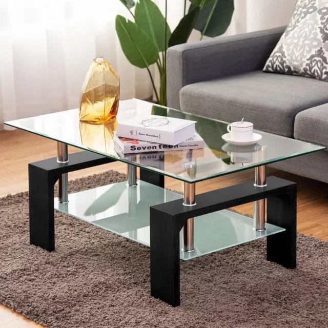 Glass Coffee Table With Storage Modern Living Room Furniture Tea Coffee Table