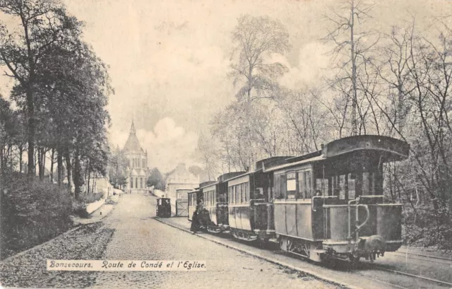 Cpa Belgique Bonsecours Route De Conde Tramway