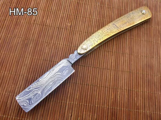 handmade Damascus straight edge razor safety shaving gift for men ready to shave