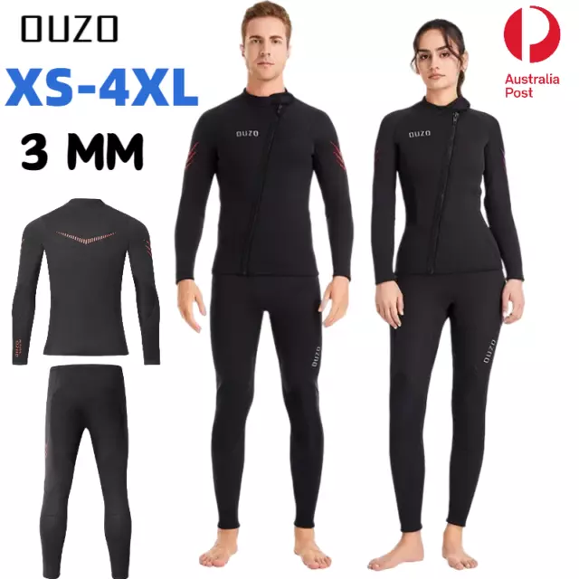 OUZO 3MM Wetsuit Split Zip Jacket Long Sleeve Diving Suit Men Women Surf Swim AU