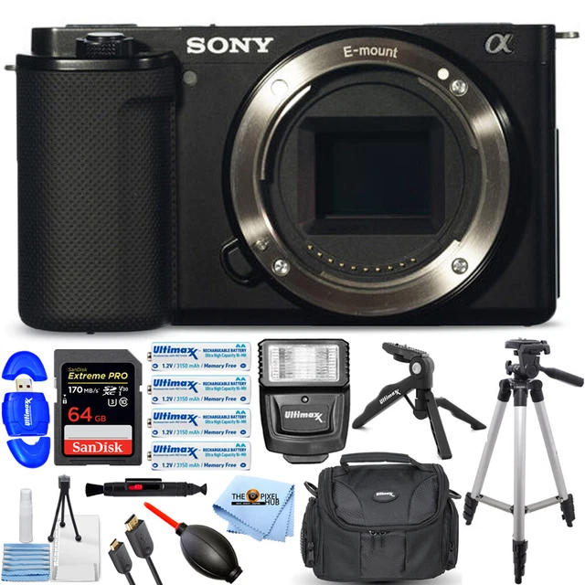 SONY ZVE10 MIRRORLESS Camera (Body, Black) ILCZVE10/B + 64GB + Flash