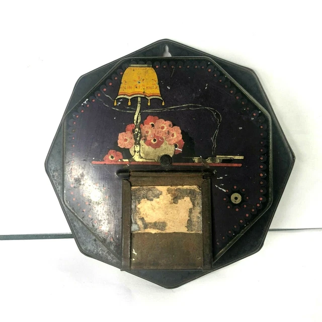 Antique Wall Tin Match Safe With rotary Match wheels early 1900's 15 x 15 cm's
