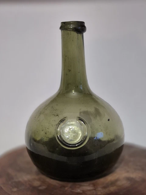 Ancienne Bouteille Drakkar En Verre Soufflé, Bouchon Bois, 1L, Fait Main