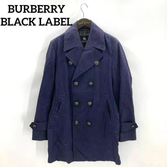 BURBERRY BLACK LABEL Trench Coat Navy Cotton Horse Logo Men Size L Used