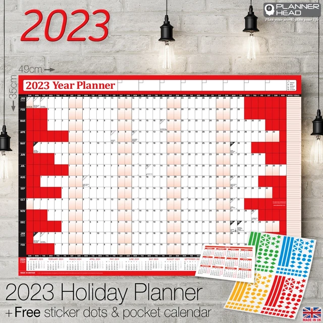 2023 WALL CALENDAR Holiday Planner Chart Calender RED + FREE 200