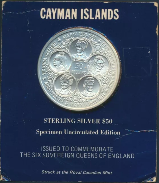 Cayman Islands: 1976 Queens of England $50 1.93oz Large Silver FACE VALUE A$90+