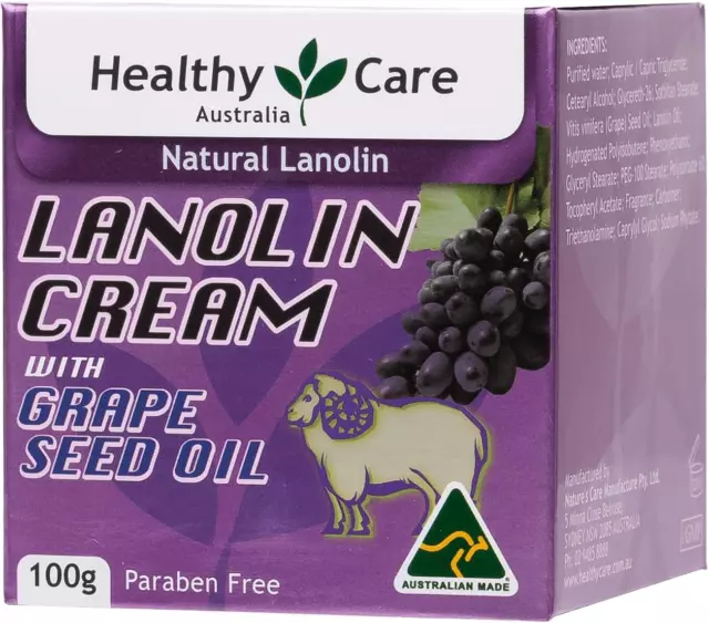 Healthy Care Lanolin Cream with Grape Seed, Purple, 100 G