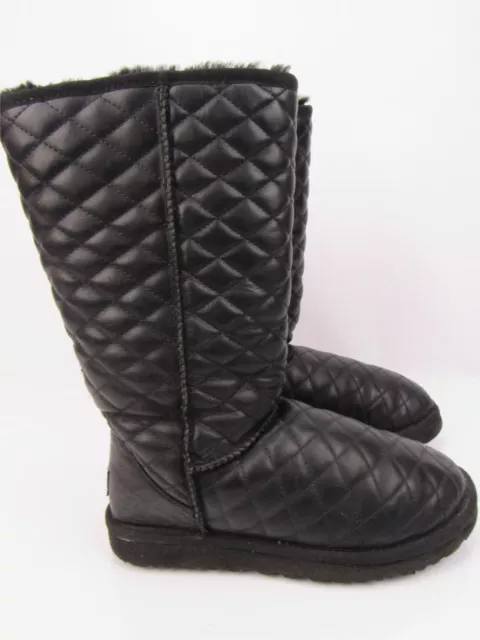 UGG Black All Leather Diamond Quilted Tall Womens Boots Size 7 38 EU