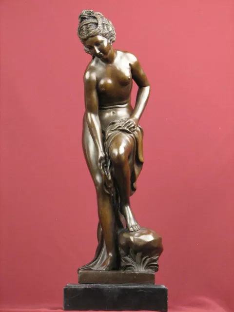 Signed Bronze Sculpture French Art Classic Beauty Statue On Marble Base