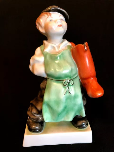 Herend Porcelain Handpainted Shoemaker Sinewy Boy Figurine 5493