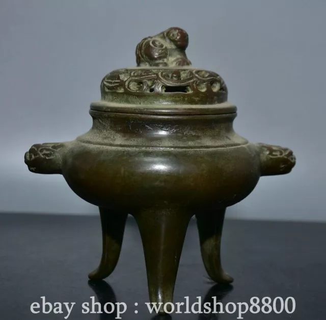 5" Old Chinese Copper Bronze Dynasty Palace Pixiu Beast Censer incense burner