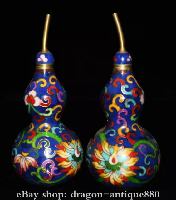 6.4" Old Chinese Copper Cloisonne Enamel Dynasty Palace gourd Bottle Vase Pair