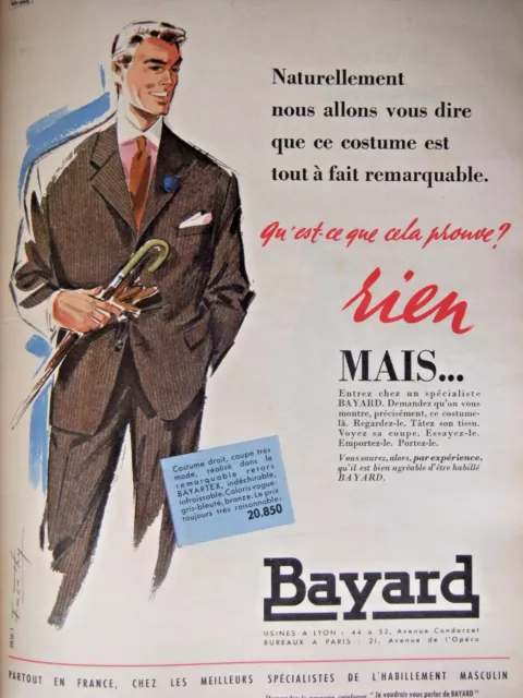 Publicité De Presse 1956 Bayard Costume Droit Bayartex - Advertising