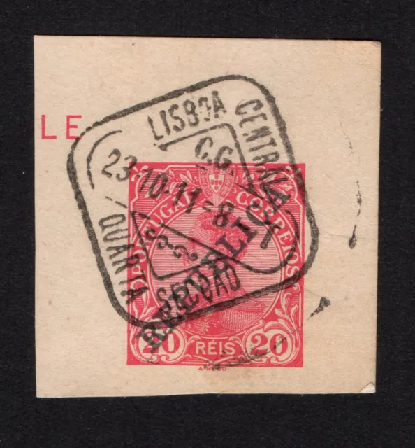 Briefmarke Stempel Portugal 1911 Lisboa 20 Reis Kartenausschnitt