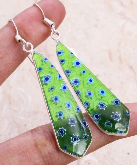 Dichroic Glass 925 Silver Plated Handmade Earrings of 2.3" Ethnic Gift