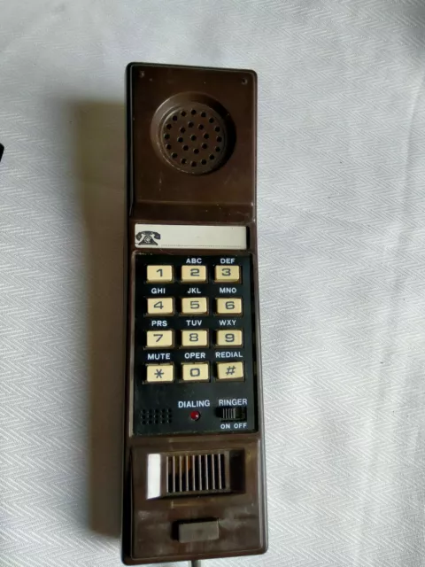 vintage retro wall mount phone telephone push button brown 80's