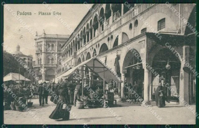 Padova Città Piazza Erbe Palazzo Ragione Mercato PIEGHINA cartolina QT3887