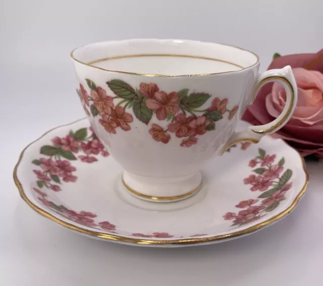 Royal Vale English China Collectible Vintage Tea Cup & Saucer Set, Pink Flowers.