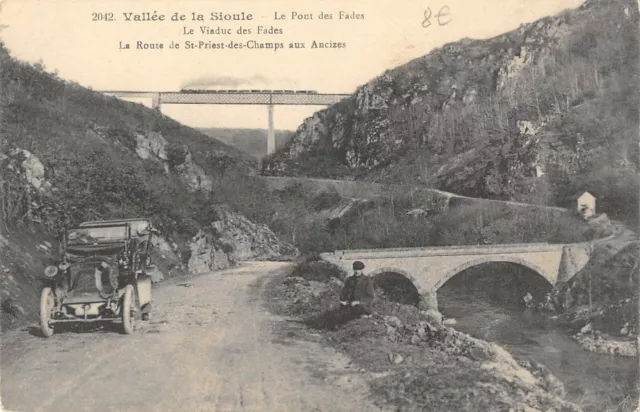 Cpa 63 Vallee De La Sioule Le Pont Des Fades Viaduc Voiture