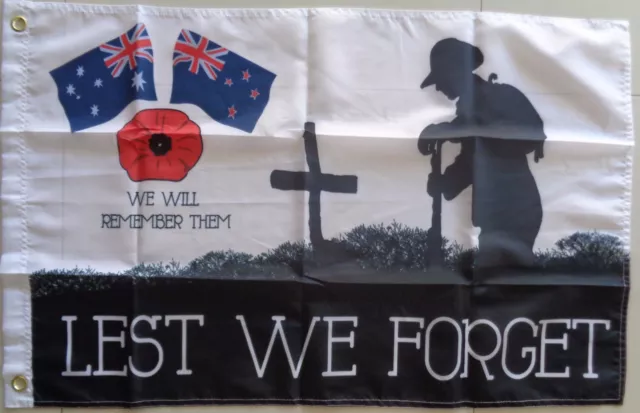 Lest We Forget Flag Poppy  Australia & NZ 90 x 60cm  ANZAC Day Remembrance Flag©