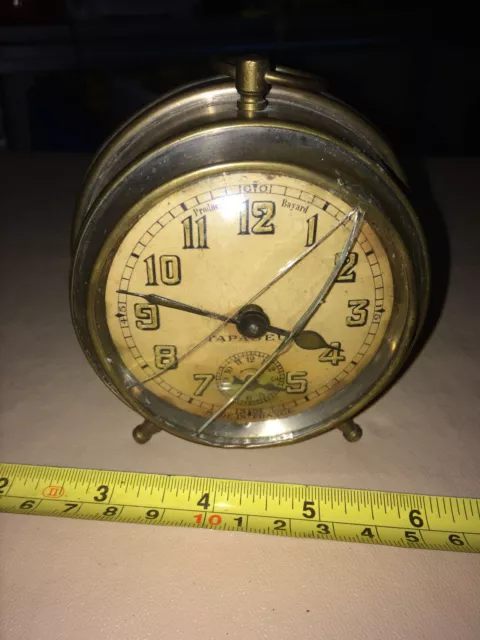 Bayard Tapageur Alarm Clock Vintage Antique French Brass colour Metal Bell Alarm