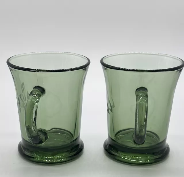 Pair Anchor Hocking Footed Pedestal Fern Green Glass Coffee Mugs Superb Cond 2