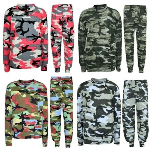 Bambine Lounge Abito Camouflage Tuta da Ginnastica Top Fondo Riposo Anni 7-13