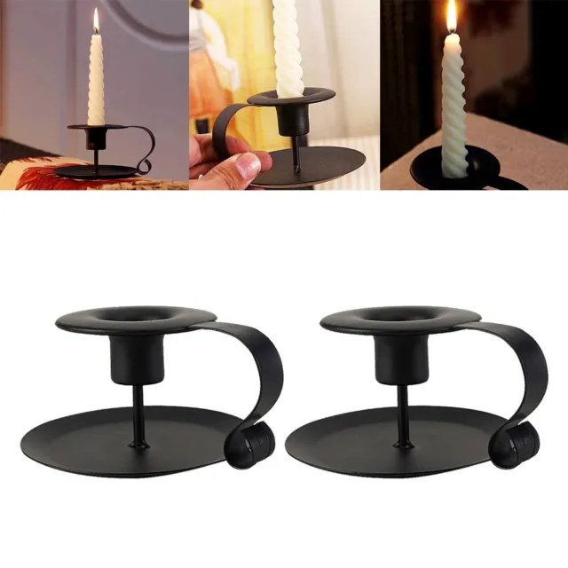 2 pcs Candlestick Holders with Handrail Candle Stands Vintage Decoration UK